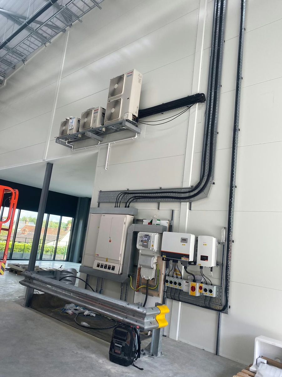 Commercial VRF installation with pipework and controls